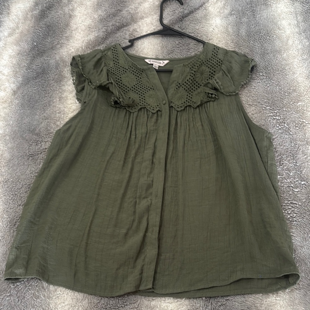 Nanette Lepore Sage Green Lace Accent Top